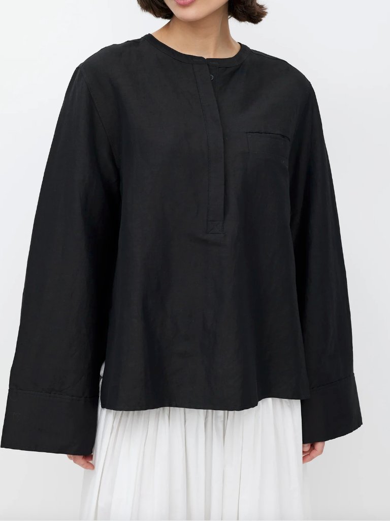 Toteme Black Linen Half Button Shirt